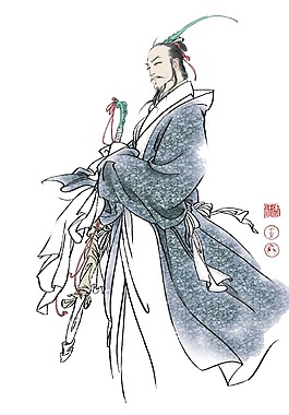 水墨古代人物元素