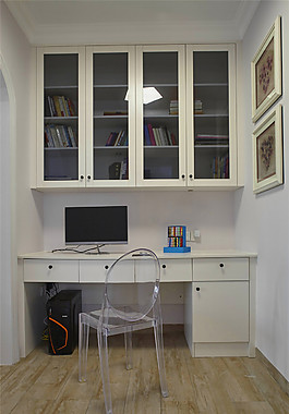 白色調(diào)書房收納柜效果圖