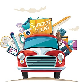 手繪汽車旅行元素