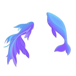 手绘蓝色小鱼元素