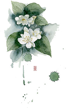水墨荷花圖案元素