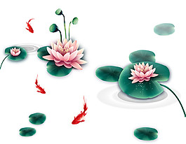 精美彩繪荷塘圖案元素