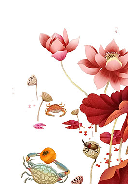 紅色彩繪荷花圖案PNG