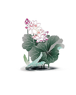 手繪復(fù)古荷花圖案