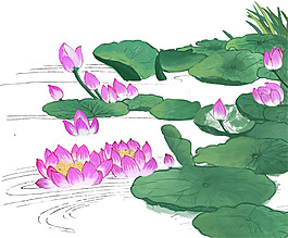 彩繪古風(fēng)荷花圖案