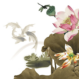手繪中國風(fēng)荷塘案PNG