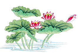 水彩荷花圖案元素