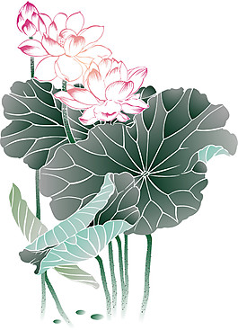 水彩荷花圖案PNG