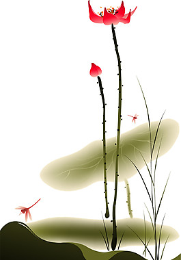 中國風(fēng)水彩荷花圖案元素