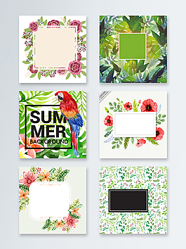 綠色葉子矩形裝飾邊框主圖背景