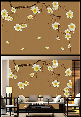 花鳥梅花電視背景墻