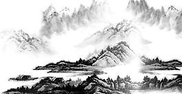 中國風清新水墨山水畫裝飾元素
