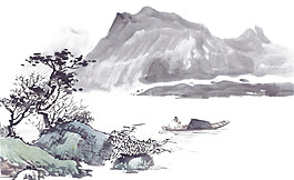 中国风灰色山峰水墨山水装饰元素