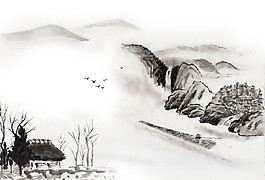 中国风庭院水墨山水装饰元素