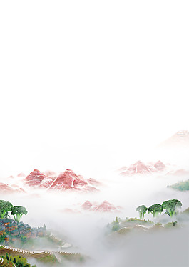 中國風彩色水墨山水裝飾元素