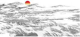 中國風(fēng)俊雅水墨山水裝飾元素