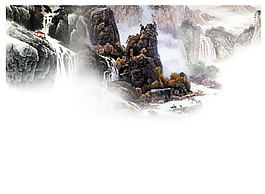 中国风清雅水墨山水装饰元素