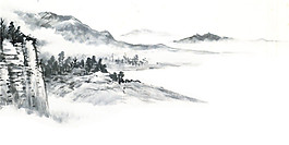 中國風黑色水墨山水裝飾元素