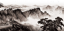 中國(guó)風(fēng)文雅水墨山水裝飾元素