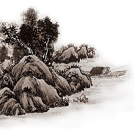 中國(guó)風(fēng)高山水墨山水裝飾元素