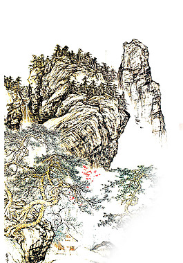 中國風彩色水墨山水裝飾元素