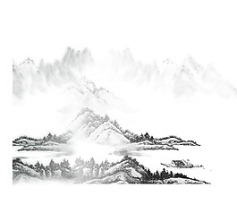 中國風雅致淺色霧氣水墨山水裝飾元素