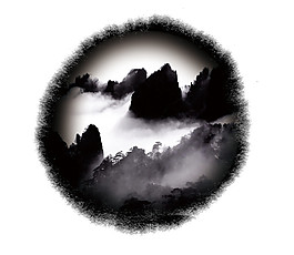 中國(guó)風(fēng)圓形圖案水墨山水裝飾元素