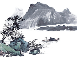 中國風(fēng)植物水墨山水裝飾元素