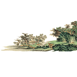 中國風(fēng)亮綠色山坡水墨山水裝飾元素