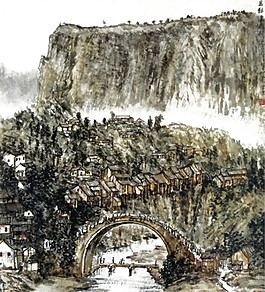 中國(guó)風(fēng)拱橋水墨山水裝飾元素
