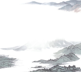中國風(fēng)山坡水墨山水裝飾元素