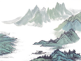 中國風青色山峰水墨山水裝飾元素