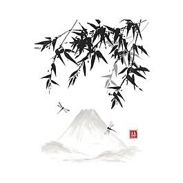 中国风黑色竹叶水墨山水装饰元素
