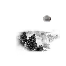 中國風暗色月亮水墨山水裝飾元素