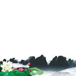 中國風(fēng)夏季荷花水墨山水裝飾元素