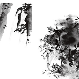 中國風(fēng)懸崖水墨山水裝飾元素