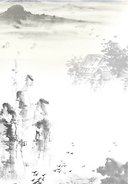 中國(guó)風(fēng)茅屋水墨山水裝飾元素