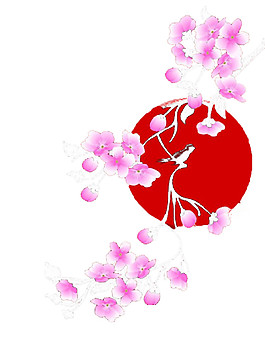 清新風(fēng)格紅色月亮櫻花裝飾元素