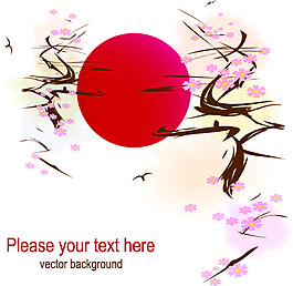 清新風(fēng)格紅色月亮櫻花裝飾元素