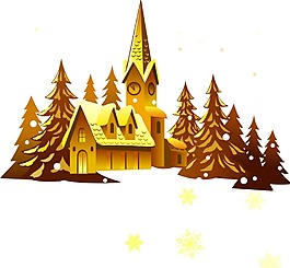 手繪卡通雪中小屋PNG元素