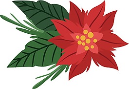 紅色花朵綠色樹葉子圖案png素材