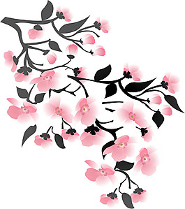 清新黑色树叶樱花装饰元素