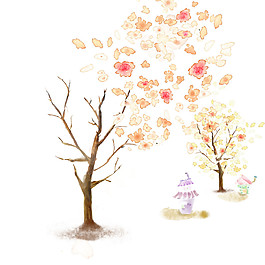 清新簡(jiǎn)約橘黃色花瓣櫻花裝飾元素