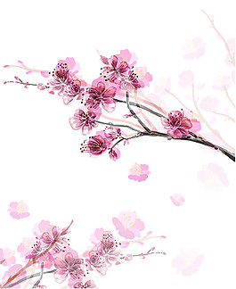 浪漫风格暗粉色花瓣樱花装饰元素