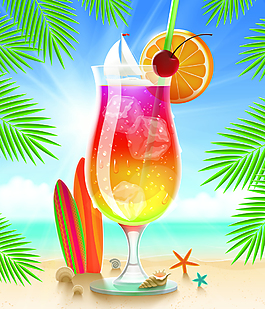 夏日雞尾酒海報矢量背景