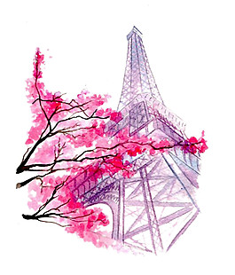 桃花枝鐵塔圖案元素