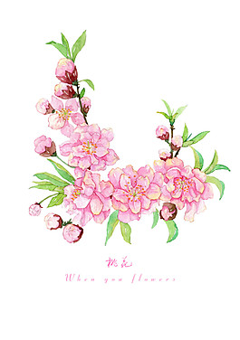 古風(fēng)桃花枝圖案元素