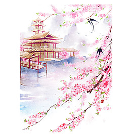 彩繪夢幻桃花園PNG元素
