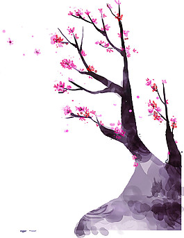 手绘彩色桃花枝图案元素