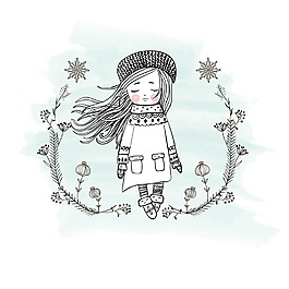 冬日小女孩矢量素材
